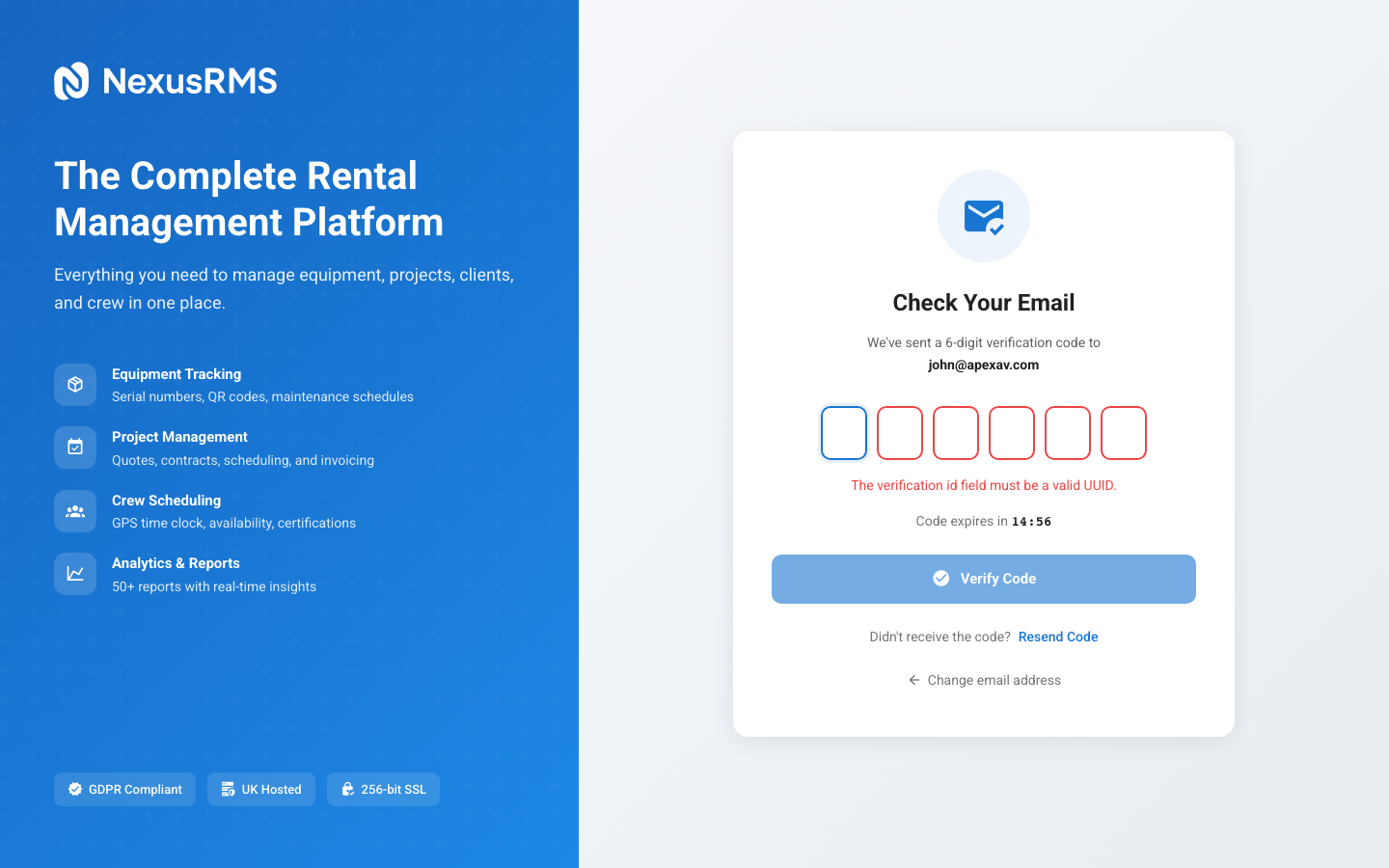 Successful email verification confirmation screen