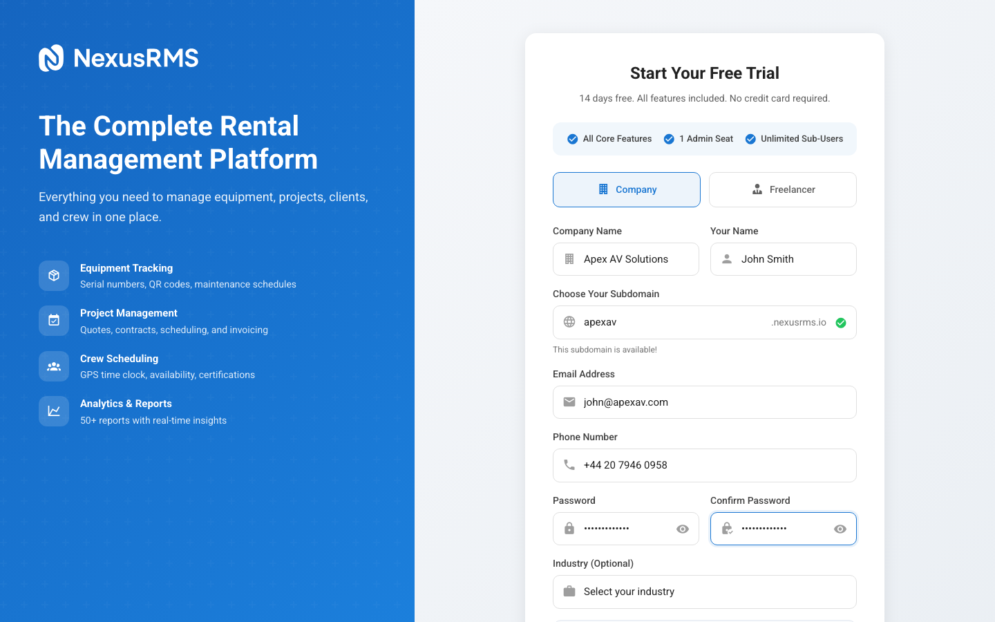 Subdomain selection field with availability check