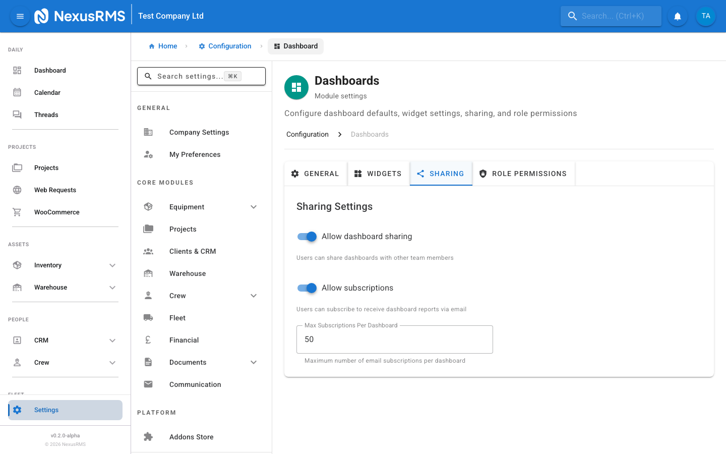 Sharing tab showing dashboard sharing settings, team dashboards, and public link options