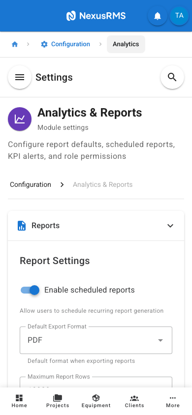 Reports tab on mobile