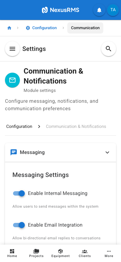 Messaging tab on mobile
