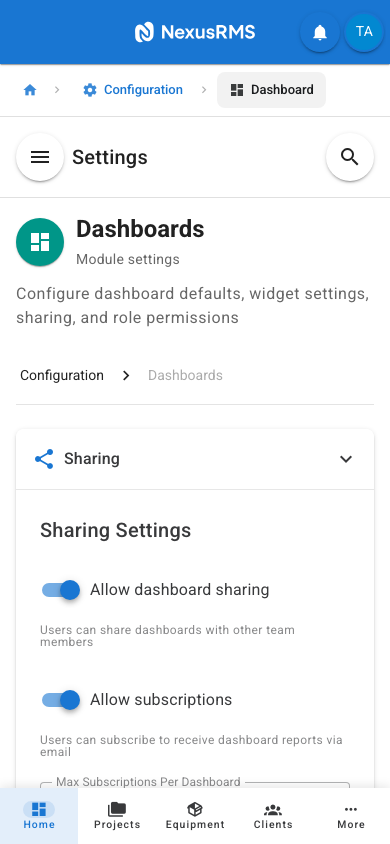 Sharing tab on mobile