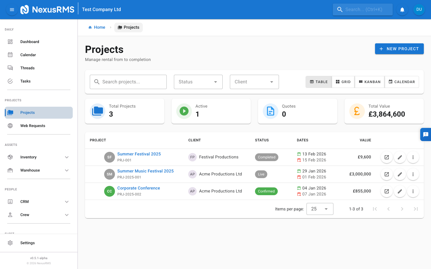 Project Management Screenshot